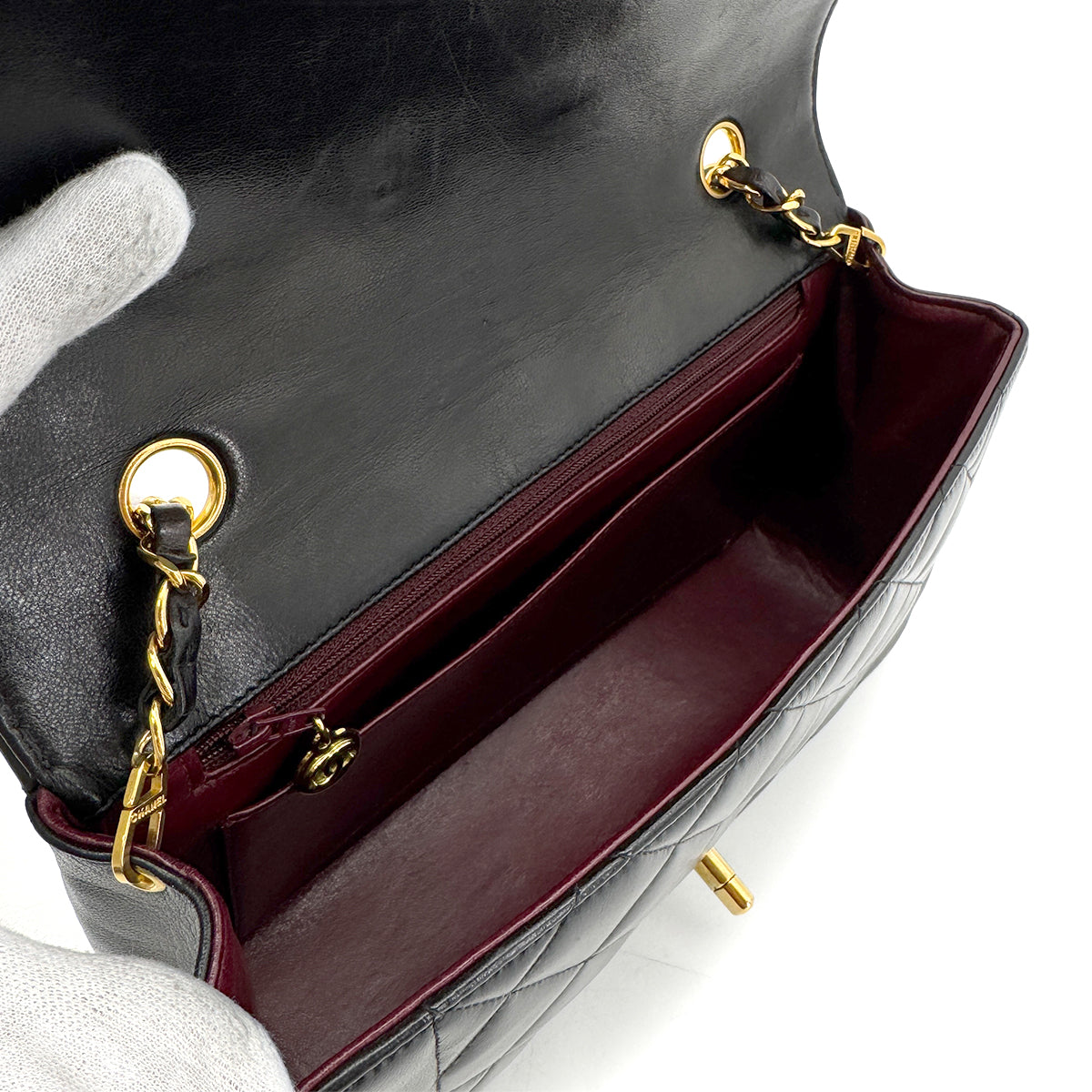 CHANEL VINTAGE DIANA MEDIUM CHAIN SHOULDER BAG BLACK LAMB SKIN 90269074