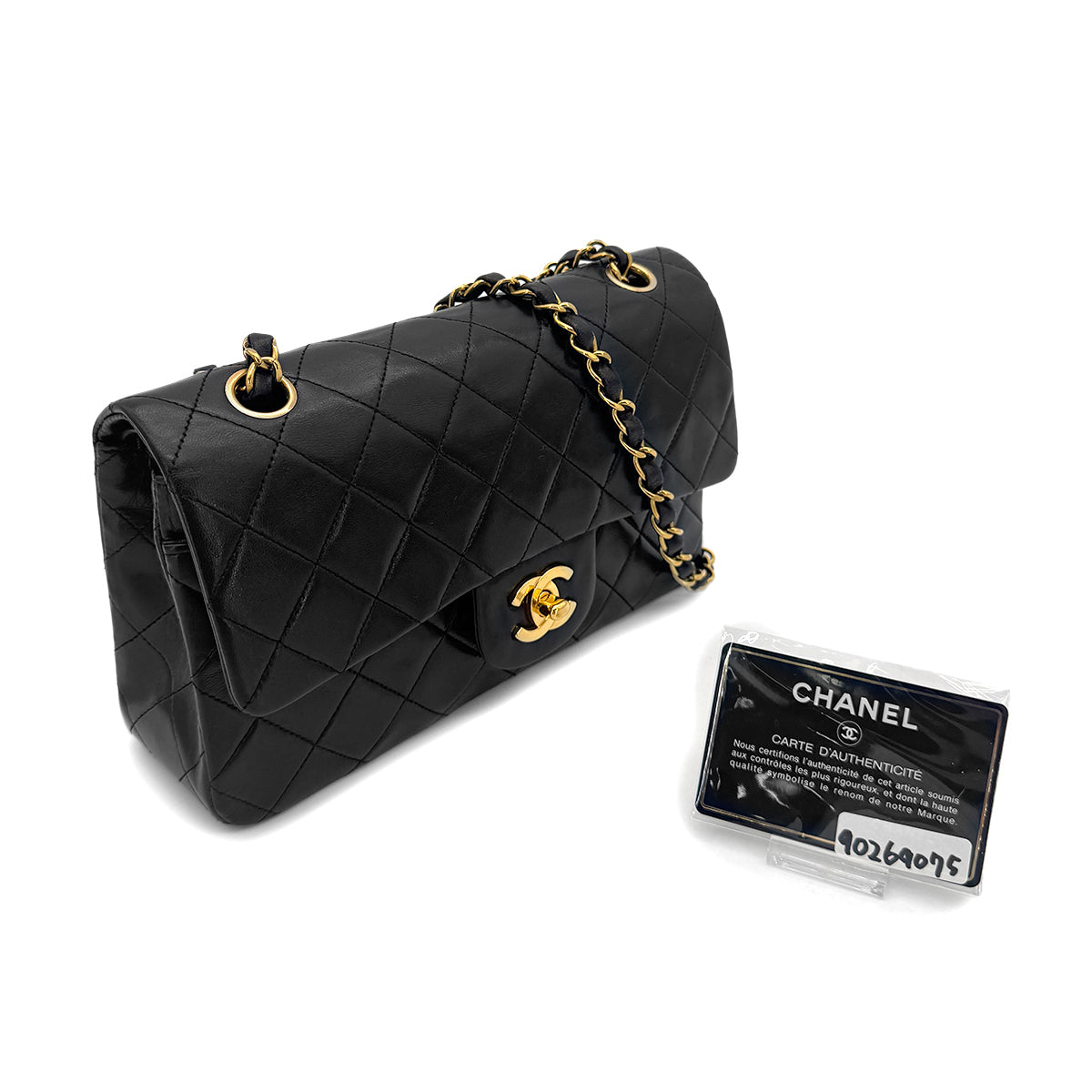 CHANEL VINTAGE CLASSIC FLAP SMALL CHAIN SHOULDER BAG BLACK LAMB SKIN 90269075