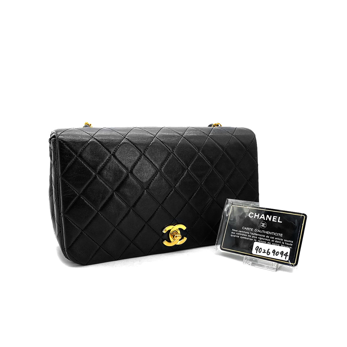 CHANEL VINTAGE FULL FLAP CHAIN SHOULDER BAG BLACK LAMB SKIN 90269094
