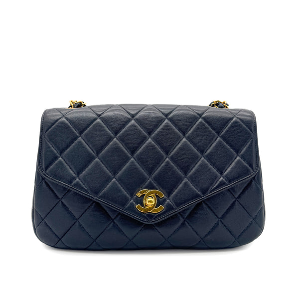 CHANEL VINTAGE MATELASSE CHAIN SHOULDER BAG NAVY LAMB SKIN 90269101 - PURPOSE