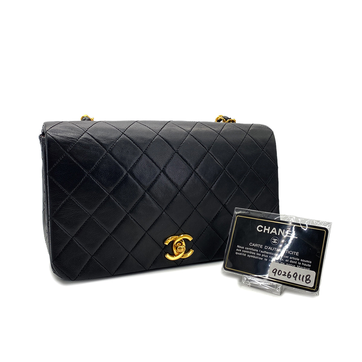 CHANEL VINTAGE FULL FLAP CHAIN SHOULDER BAG BLACK LAMB SKIN 90269118
