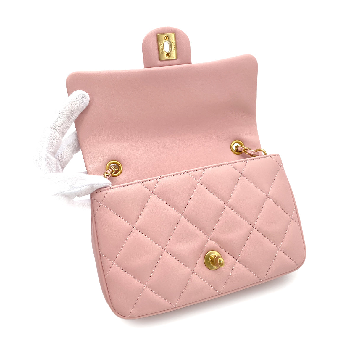 CHANEL MINI MATELASSE CHAIN SHOULDER BAG PINK LAMB SKIN 90269170