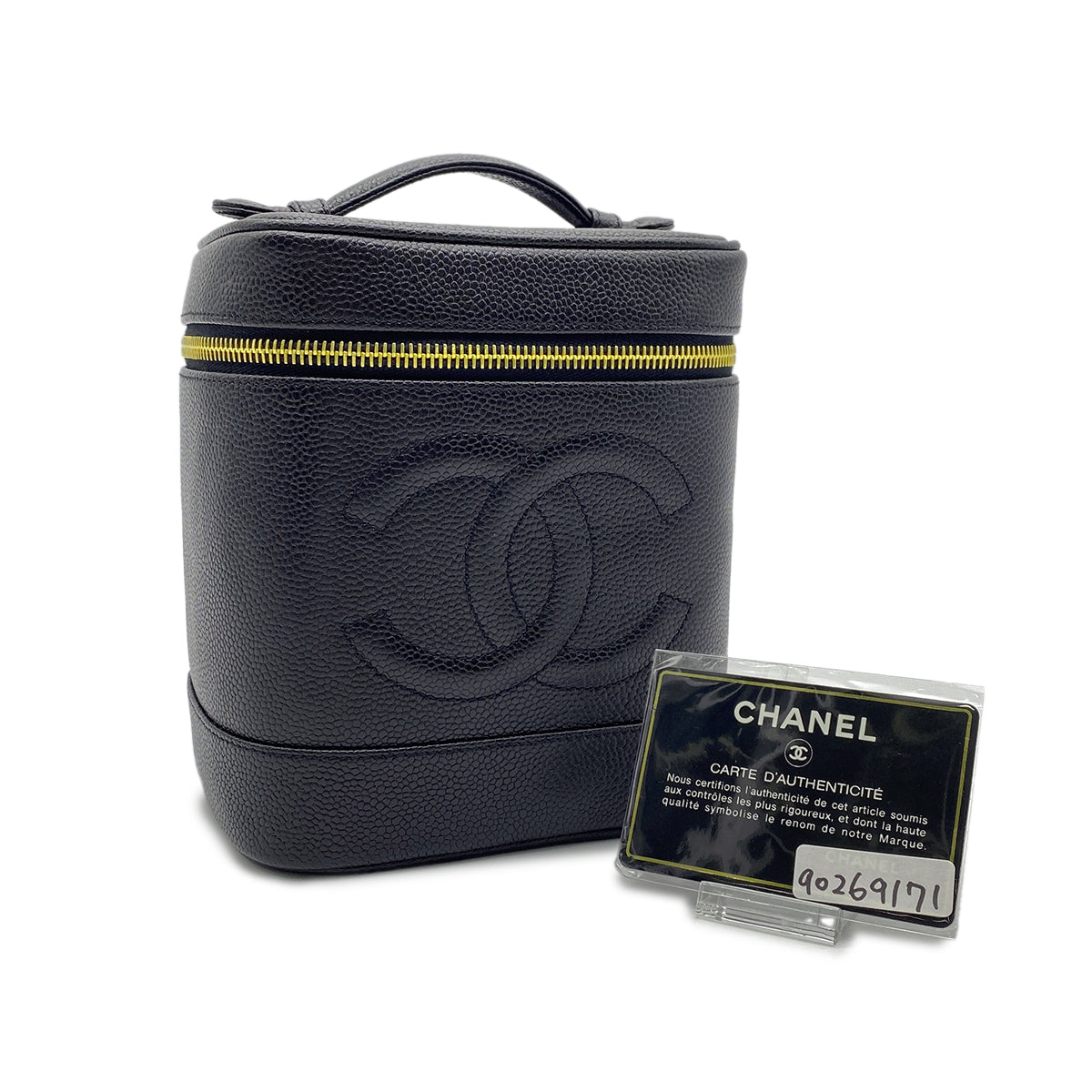 CHANEL VINTAGE VANITY HAND BAG BLACK CAVIAR SKIN 90269171