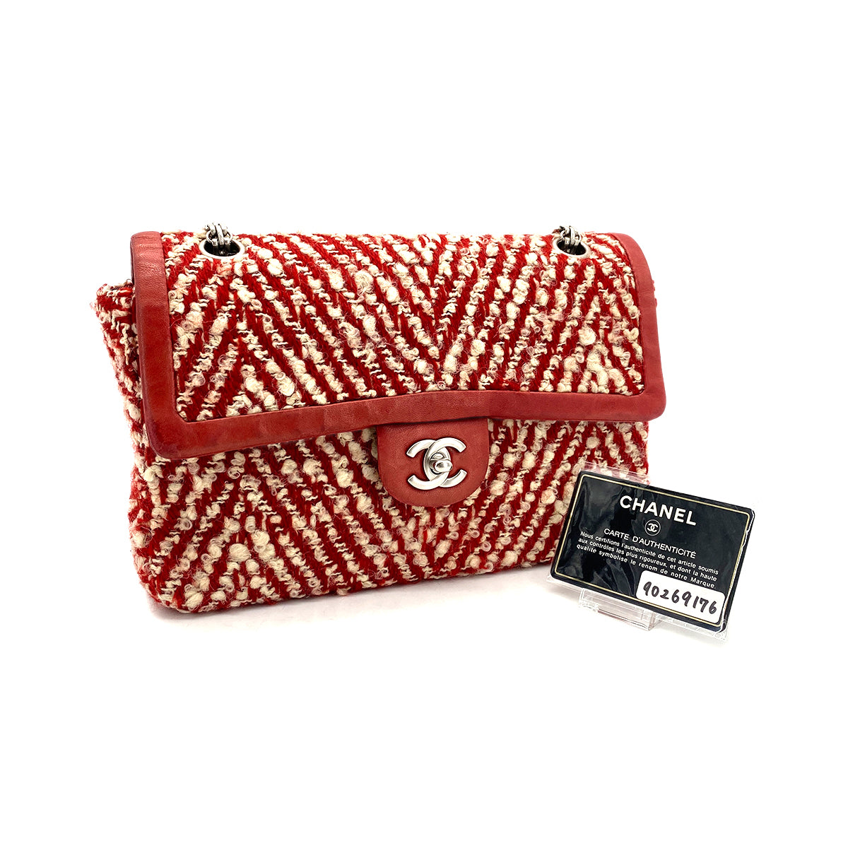 CHANEL VINTAGE CHAIN SHOULDER BAG RED TWEED 90269176