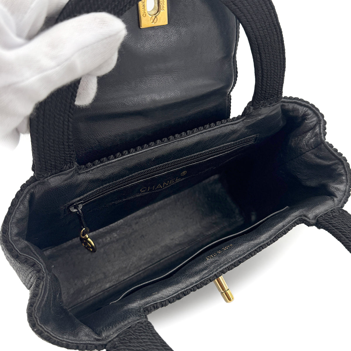 CHANEL VINTAGE TURN LOCK HAND BAG FABRIC BLACK 90269178