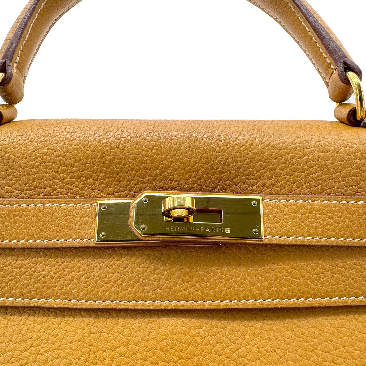 HERMES KELLY 28 RETOURNE NATURAL FJORD HAND SHOULDER BAG □C GHW 90269179