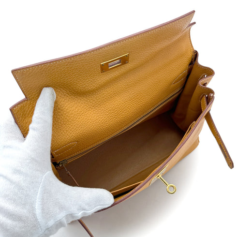 HERMES KELLY 28 RETOURNE NATURAL FJORD HAND SHOULDER BAG □C GHW 90269179 - PURPOSE
