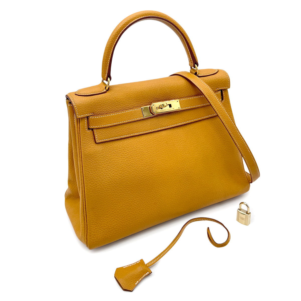HERMES KELLY 28 RETOURNE NATURAL FJORD HAND SHOULDER BAG □C GHW 90269179