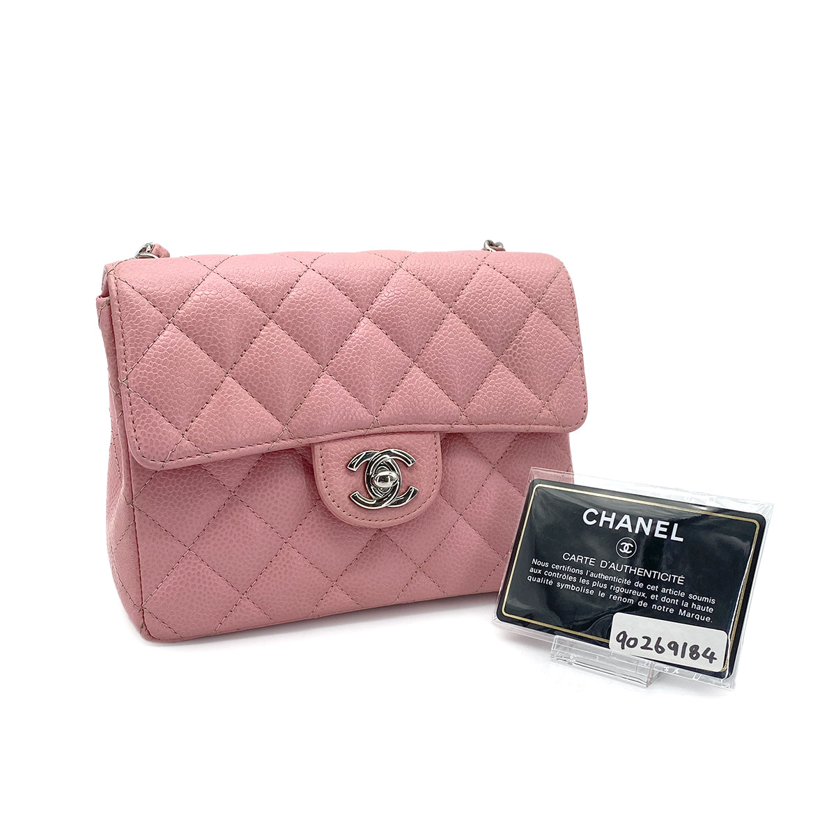 CHANEL VINTAGE MINI SQUARE 17 CHAIN SHOULDER BAG PINK CAVIAR SKIN 90269184