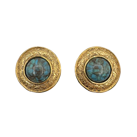 CHANEL VINTAGE EARRINGS ROUND TURQUOISE ACCESSORY 90269232