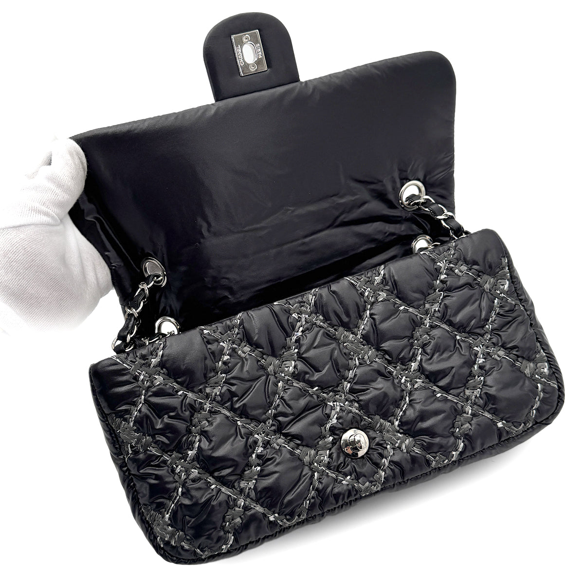 CHANEL PARIS-BYZANCE CHAIN SHOULDER BAG BLACK NYLON 90269255
