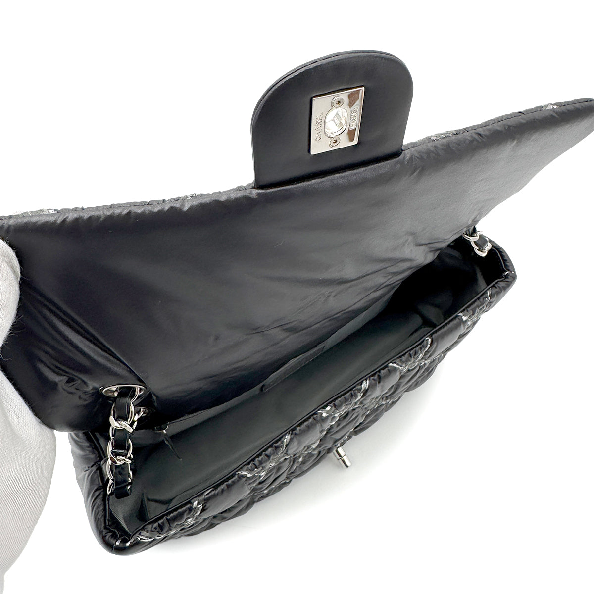 CHANEL PARIS-BYZANCE CHAIN SHOULDER BAG BLACK NYLON 90269255