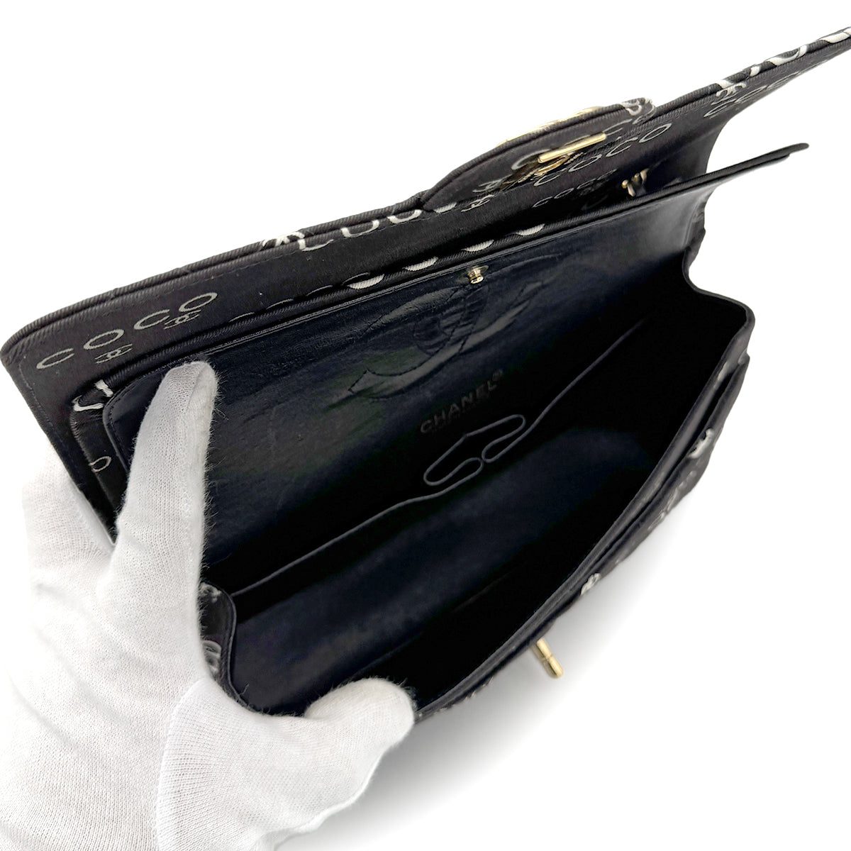 CHANEL VINTAGE CLASSIC FLAP MEDIUM CHAIN SHOULDER BAG BLACK CANVAS 90269266