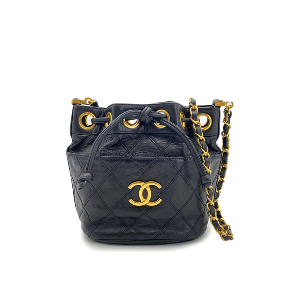 CHANEL VINTAGE BICOLORE DRAWSTRING CHAIN SHOULDER BAG BLACK LAMB SKIN 90269268 - PURPOSE