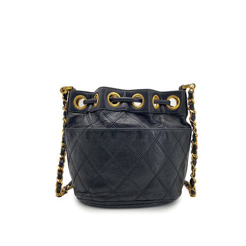 CHANEL VINTAGE BICOLORE DRAWSTRING CHAIN SHOULDER BAG BLACK LAMB SKIN 90269268 - PURPOSE