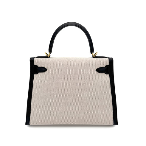 HERMES KELLY 28 BLACK BOXCALF TOILE H HAND SHOULDER BAG 2002 SQUARE F GOLD HARD WARE 90269596 - PURPOSE