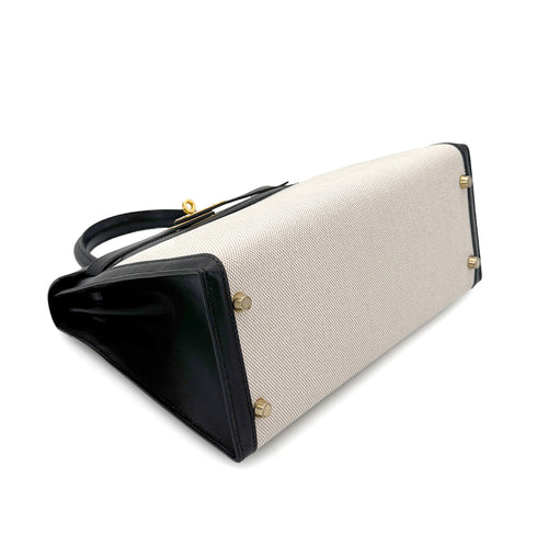 HERMES KELLY 28 BLACK BOXCALF TOILE H HAND SHOULDER BAG 2002 SQUARE F GOLD HARD WARE 90269596 - PURPOSE