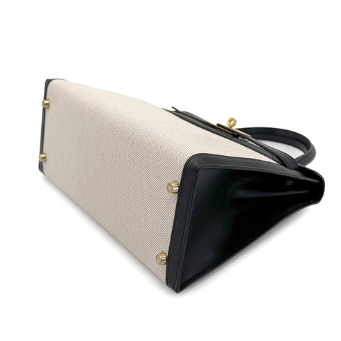 HERMES KELLY 28 BLACK BOXCALF TOILE H HAND SHOULDER BAG 2002 SQUARE F GOLD HARD WARE 90269596 - PURPOSE