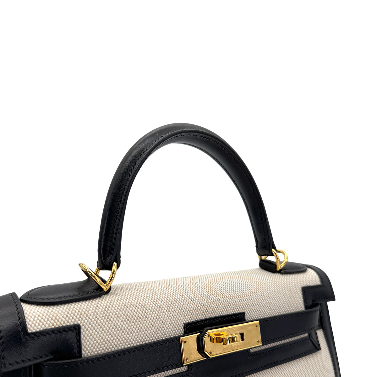 HERMES KELLY 28 BLACK BOXCALF TOILE H HAND SHOULDER BAG □F GHW 90269596