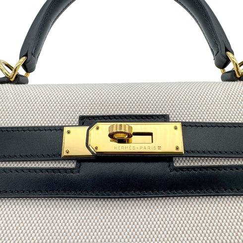 HERMES KELLY 28 BLACK BOXCALF TOILE H HAND SHOULDER BAG 2002 SQUARE F GOLD HARD WARE 90269596 - PURPOSE