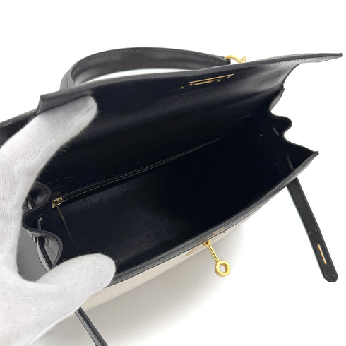 HERMES KELLY 28 BLACK BOXCALF TOILE H HAND SHOULDER BAG 2002 SQUARE F GOLD HARD WARE 90269596 - PURPOSE