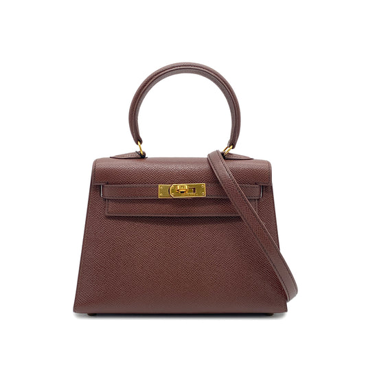 HERMES MINI KELLY 20 SELLIER BROWN COUCHEVEL SHOULDER BAG 〇V GHW 90269597
