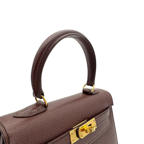 HERMES MINI KELLY 20 SELLIER BROWN COUCHEVEL SHOULDER BAG 〇V GHW 90269597 - PURPOSE