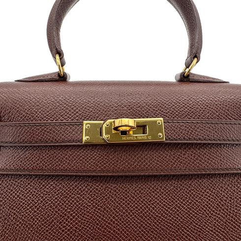 HERMES MINI KELLY 20 SELLIER BROWN COUCHEVEL SHOULDER BAG 〇V GHW 90269597 - PURPOSE