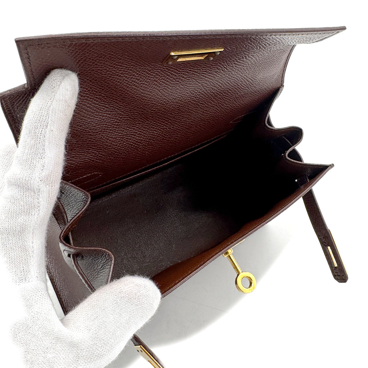 HERMES MINI KELLY 20 SELLIER BROWN COUCHEVEL SHOULDER BAG 〇V GHW 90269597