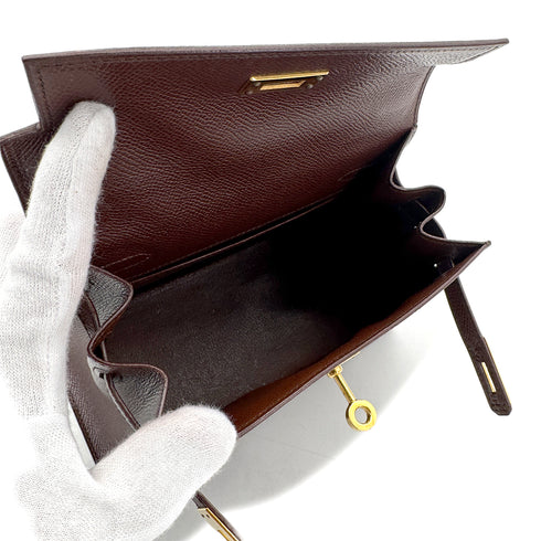 HERMES MINI KELLY 20 SELLIER BROWN COUCHEVEL SHOULDER BAG 〇V GHW 90269597 - PURPOSE