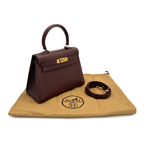 HERMES MINI KELLY 20 SELLIER BROWN COUCHEVEL SHOULDER BAG 〇V GHW 90269597 - PURPOSE