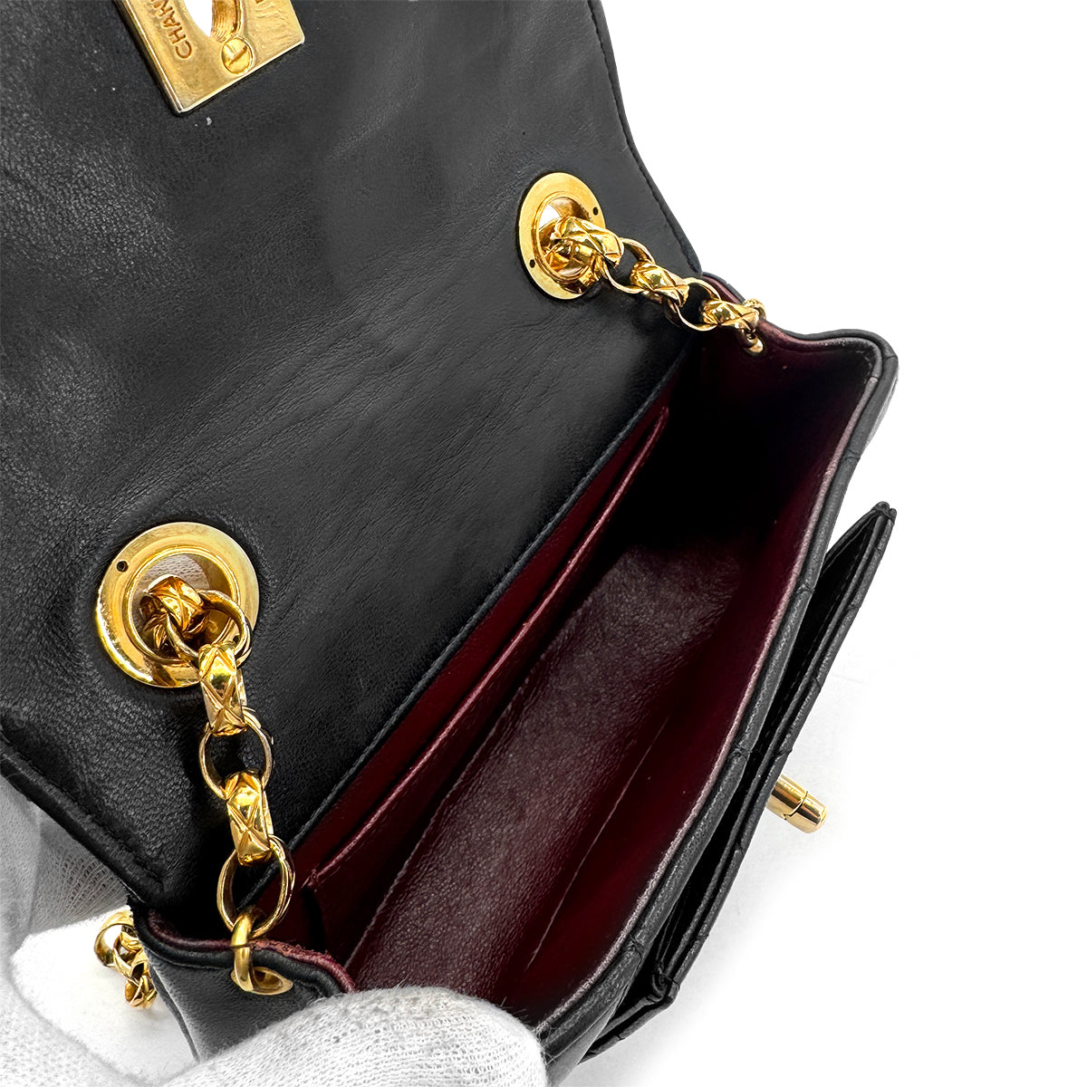 CHANEL VINTAGE MATELASSE MINI CHAIN SHOULDER BAG BLACK LAMB SKIN 90269602