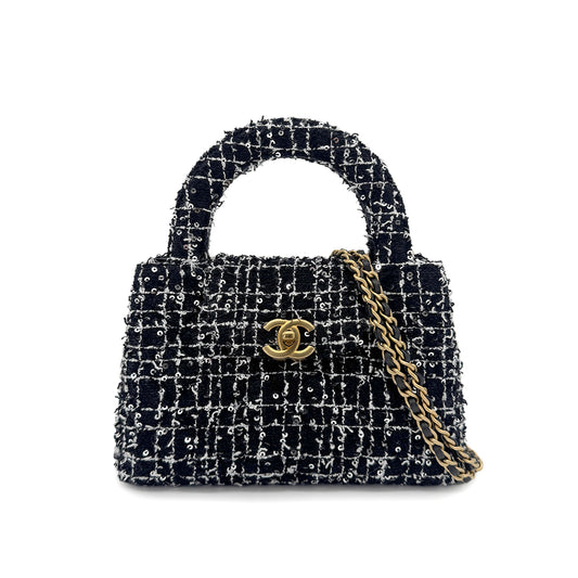 CHANEL HAND SHOULDER BAG BLACK TWEED SEQUIN 90269603
