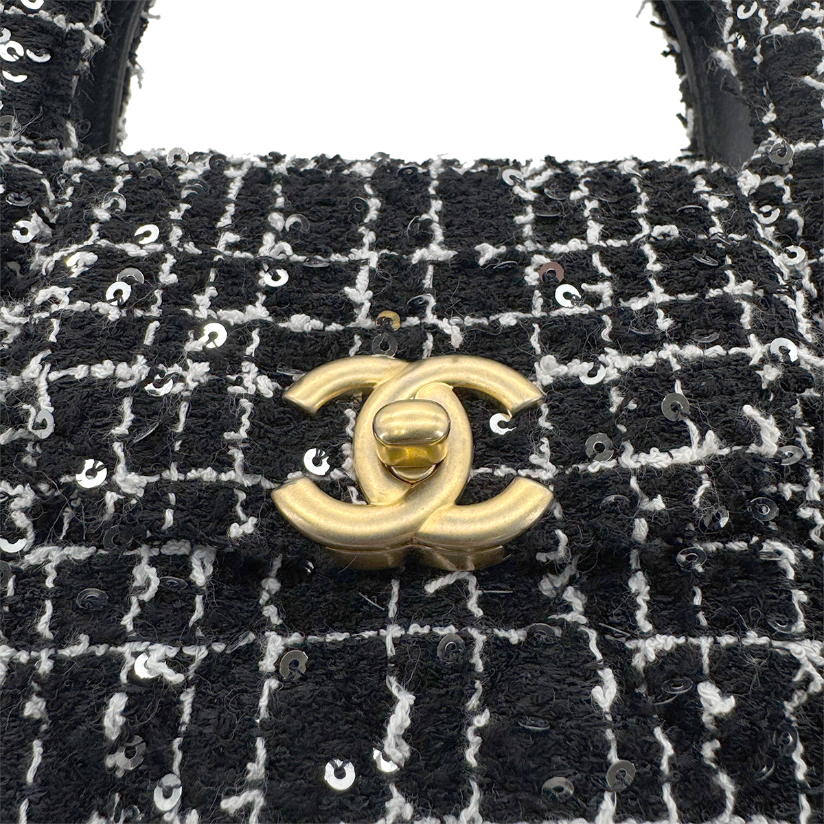 CHANEL HAND SHOULDER BAG BLACK TWEED SEQUIN 90269603
