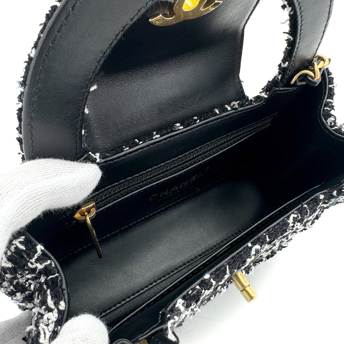 CHANEL HAND SHOULDER BAG BLACK TWEED SEQUIN 90269603