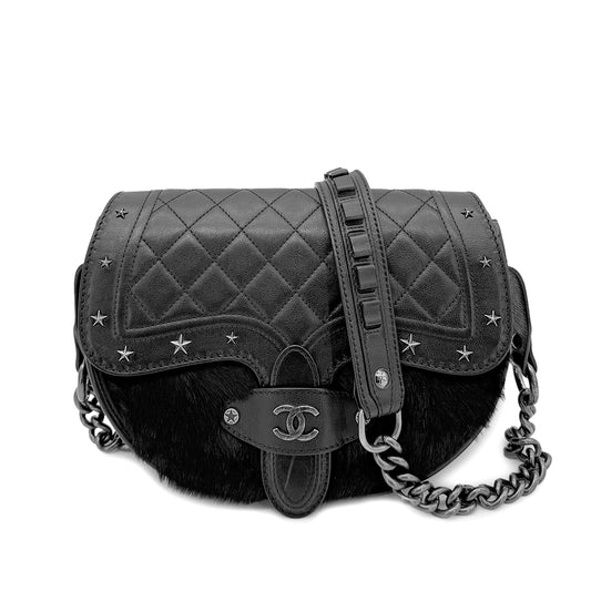 CHANEL PARIDARAS MATELASSE CHAIN SHOULDER BAG BLACK HORSE HAIR LAMB SKIN 90269605