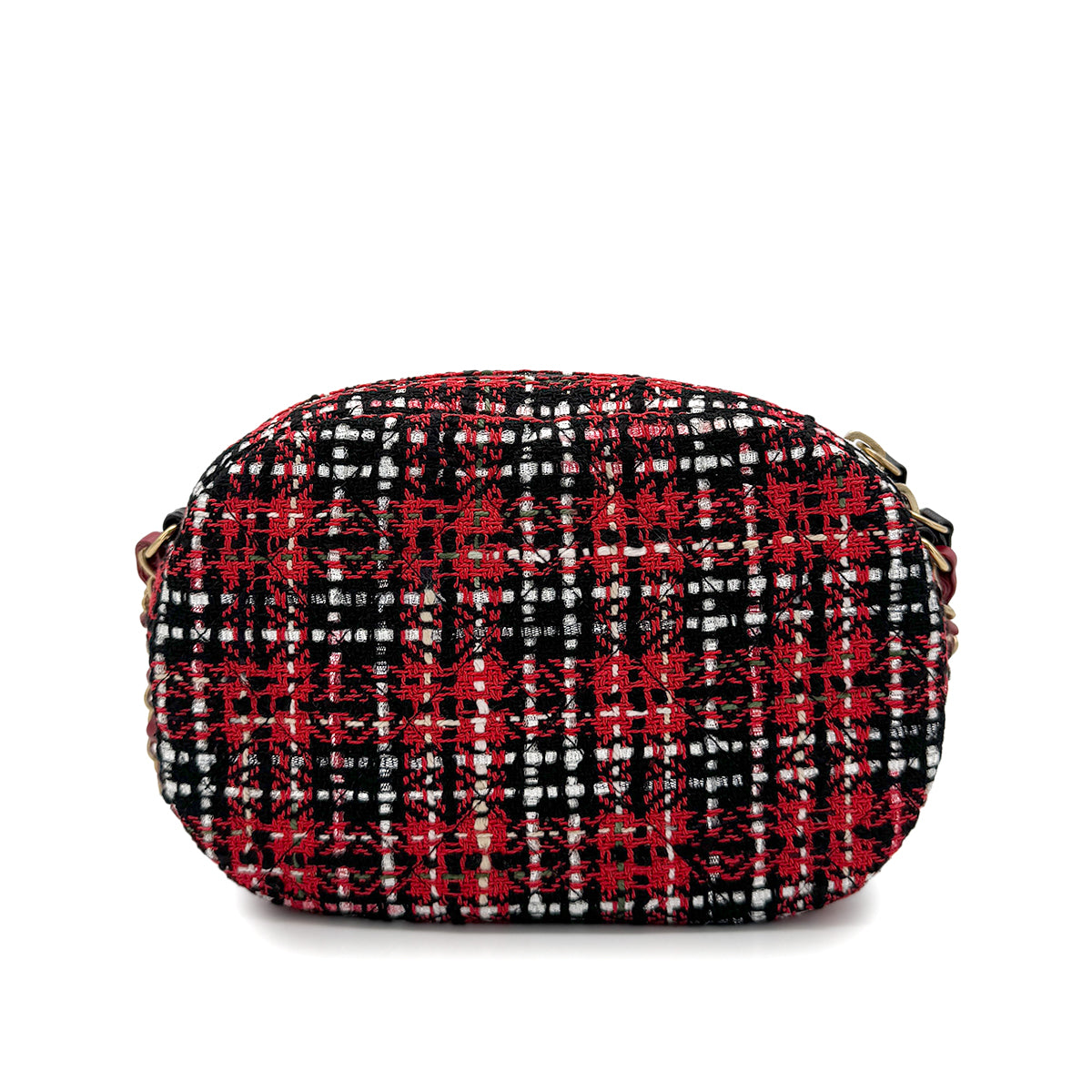 CHANEL BIG COCO ROUND CHAIN SHOULDER BAG BLACK RED TWEED 90269607