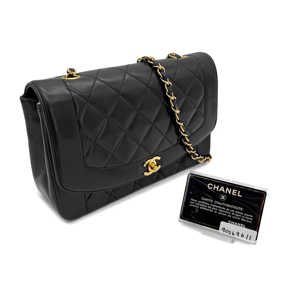CHANEL VINTAGE DIANA MEDIUM CHAIN SHOULDER BAG BLACK LAMB SKIN 90269611