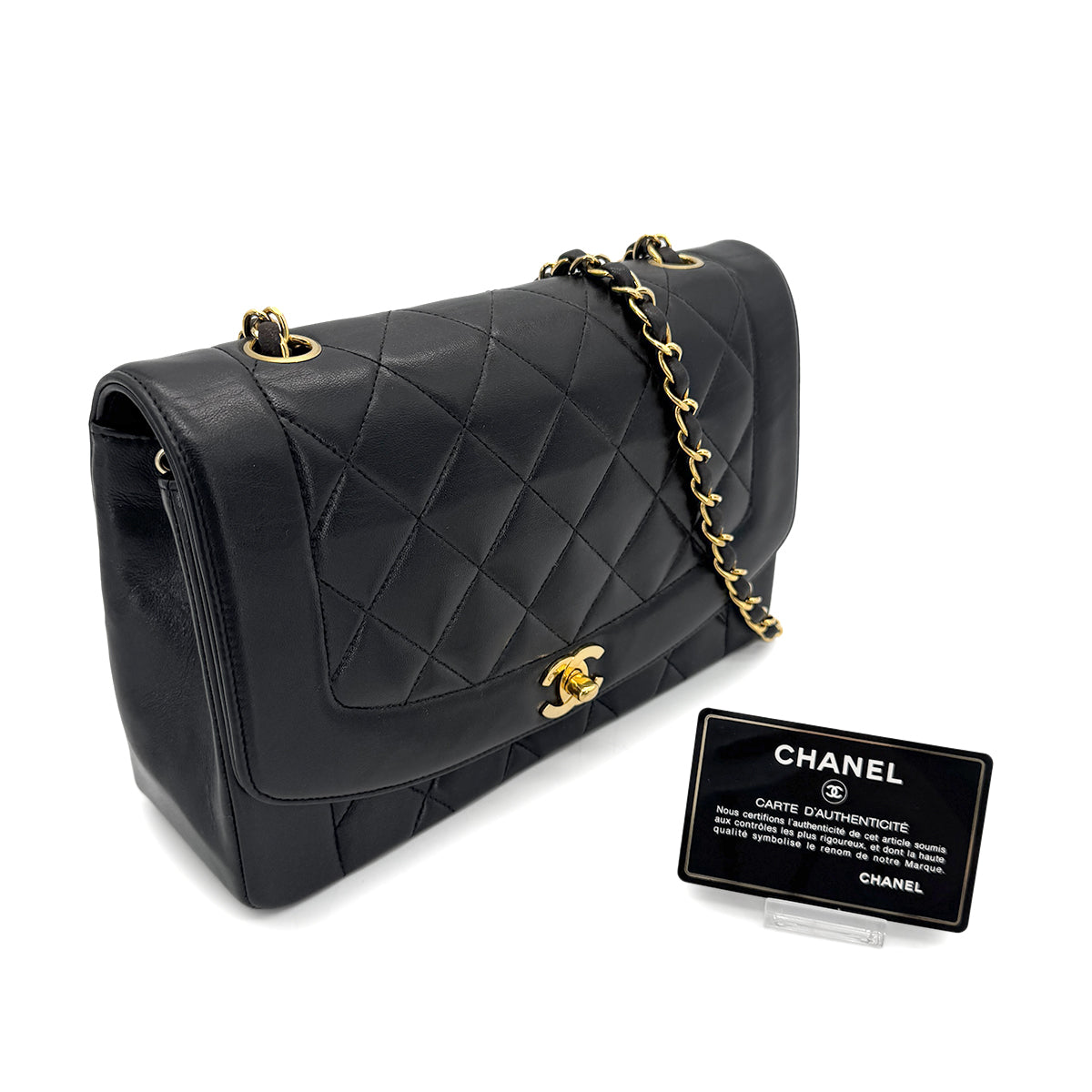 CHANEL VINTAGE DIANA MEDIUM CHAIN SHOULDER BAG BLACK LAMB SKIN 90269612