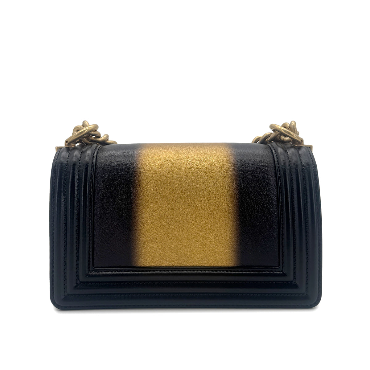 CHANEL BOY CHANEL MINI CHAIN SHOULDER BAG BLACK GOLD LEATHER 90269614
