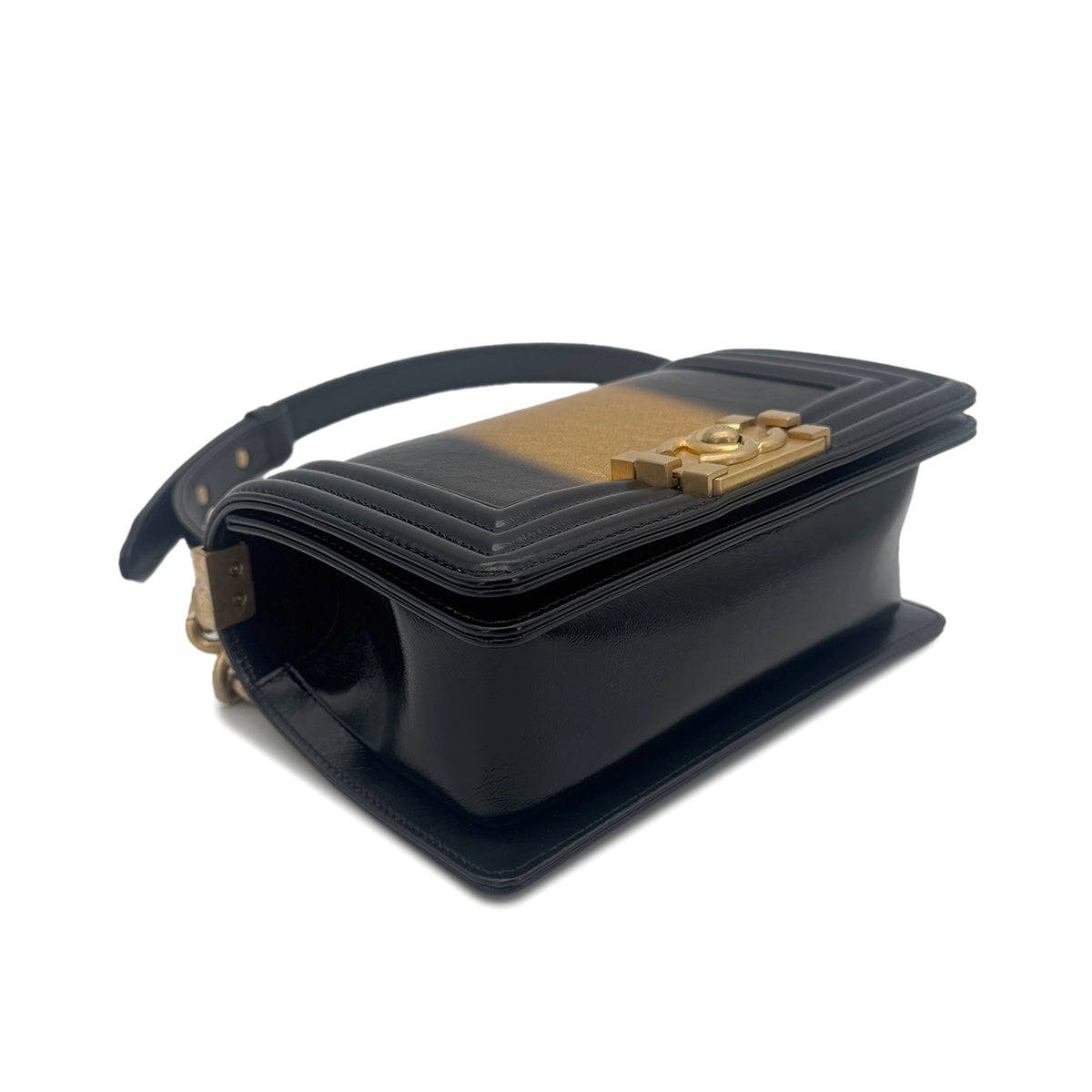 CHANEL BOY CHANEL MINI CHAIN SHOULDER BAG BLACK GOLD LEATHER 90269614