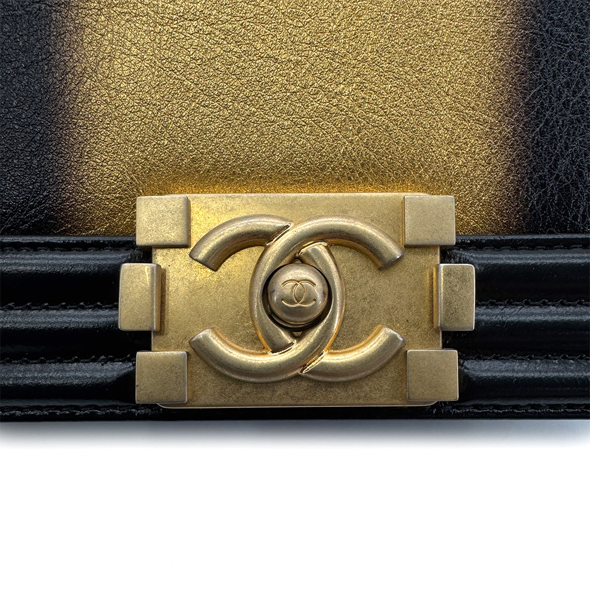 CHANEL BOY CHANEL MINI CHAIN SHOULDER BAG BLACK GOLD LEATHER 90269614