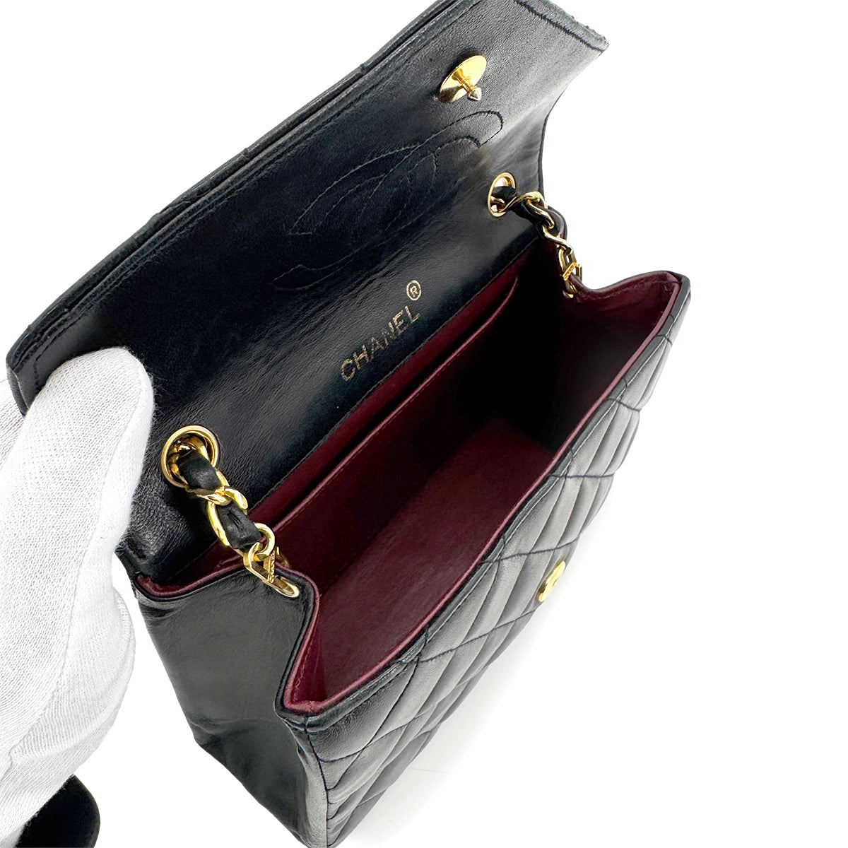 CHANEL VINTAGE BIG COCO CHAIN SHOULDER BAG BLACK LAMB SKIN 90269618