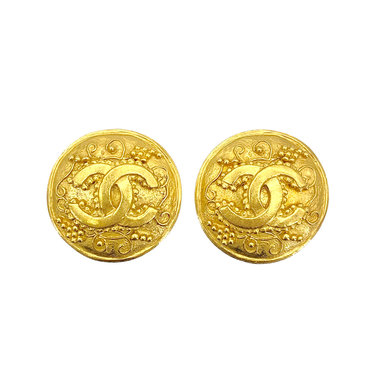 CHANEL VINTAGE EARRINGS ROUND COCOMARK GOLD ACCESSORY 96A 90269663