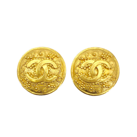 CHANEL VINTAGE EARRINGS ROUND COCOMARK GOLD ACCESSORY 96A 90269663