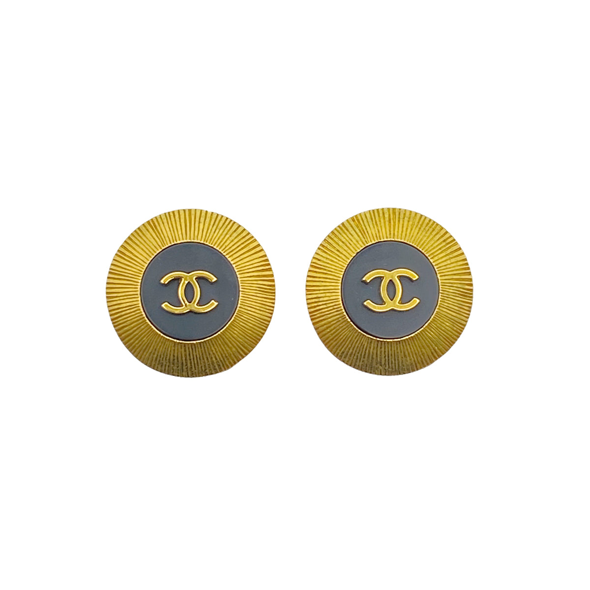CHANEL VINTAGE EARRINGS COCOMARK BLACK GOLD ACCESSORY 95C 90269673