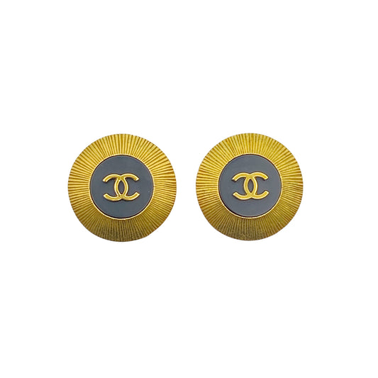 CHANEL VINTAGE EARRINGS COCOMARK BLACK GOLD ACCESSORY 95C 90269673