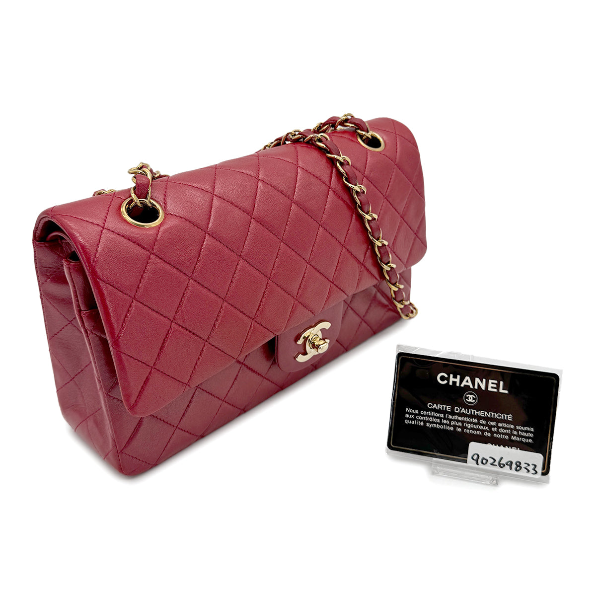 CHANEL VINTAGE CLASSIC FLAP MEDIUM CHAIN SHOULDER BAG RED LAMB SKIN 90269833