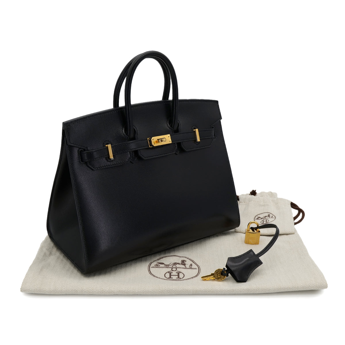 HERMES BIRKIN 25 SELLIER BLACK BOX CALF HAND BAG U GHW 90302850