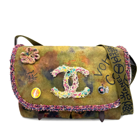 CHANEL EMBROIDERY GRAFFITI SHOULDER MESSENGER BAG CANVAS 90269840